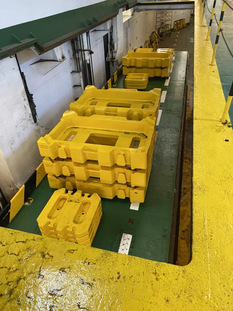 Test weights on ferry ramp